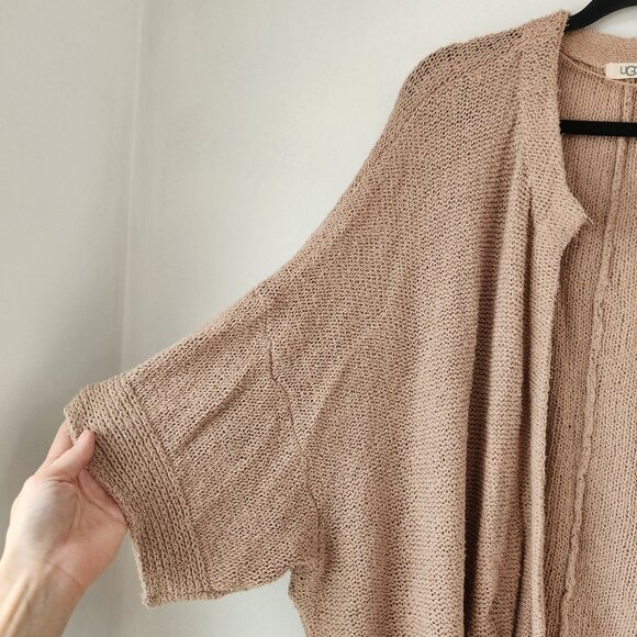 Ugg Linen Open Front Slouchy Cardigan Sweater Wrap Style Knit Slouchy Biege M/L - Picture 3 of 8